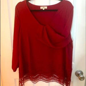 NWOT -beautiful cranberry red blouse w/lace detail